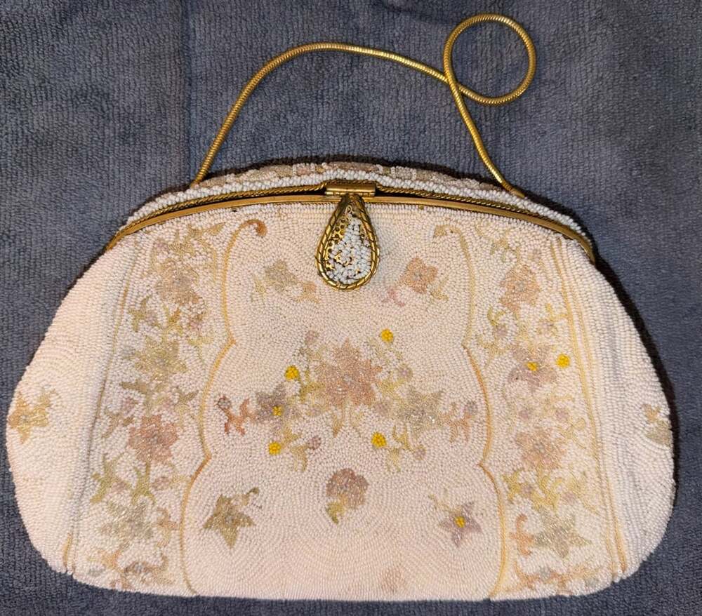 Vintage French Bag Shop Beaded Floral Evening Bag Purse